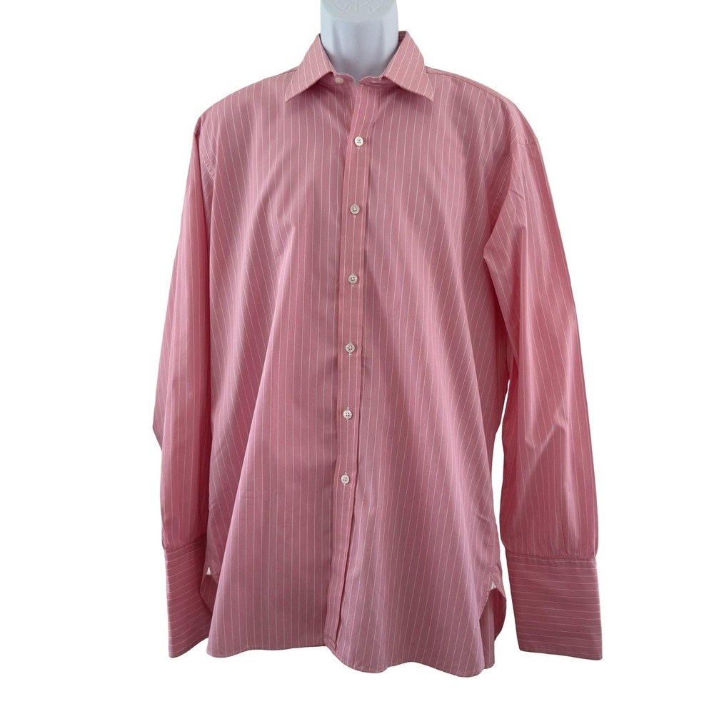 Turnbull & Asser Shirt Mens 17.5 44 Pink Stripe French Cuff Dress Made England